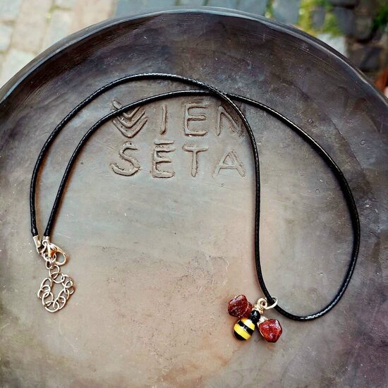 Amberstone bee necklace